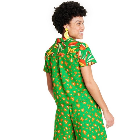 Tabitha Brown for target green and orange animal print Button Down Top NWT - Picture 4 of 4